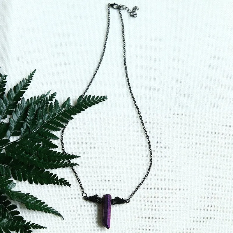 Fortune Teller Raw Crystal and Hands Necklace Raw Purple Quartz Point Pendant Victorian Hand Jewellery  Palmistry Jewelry Gothic