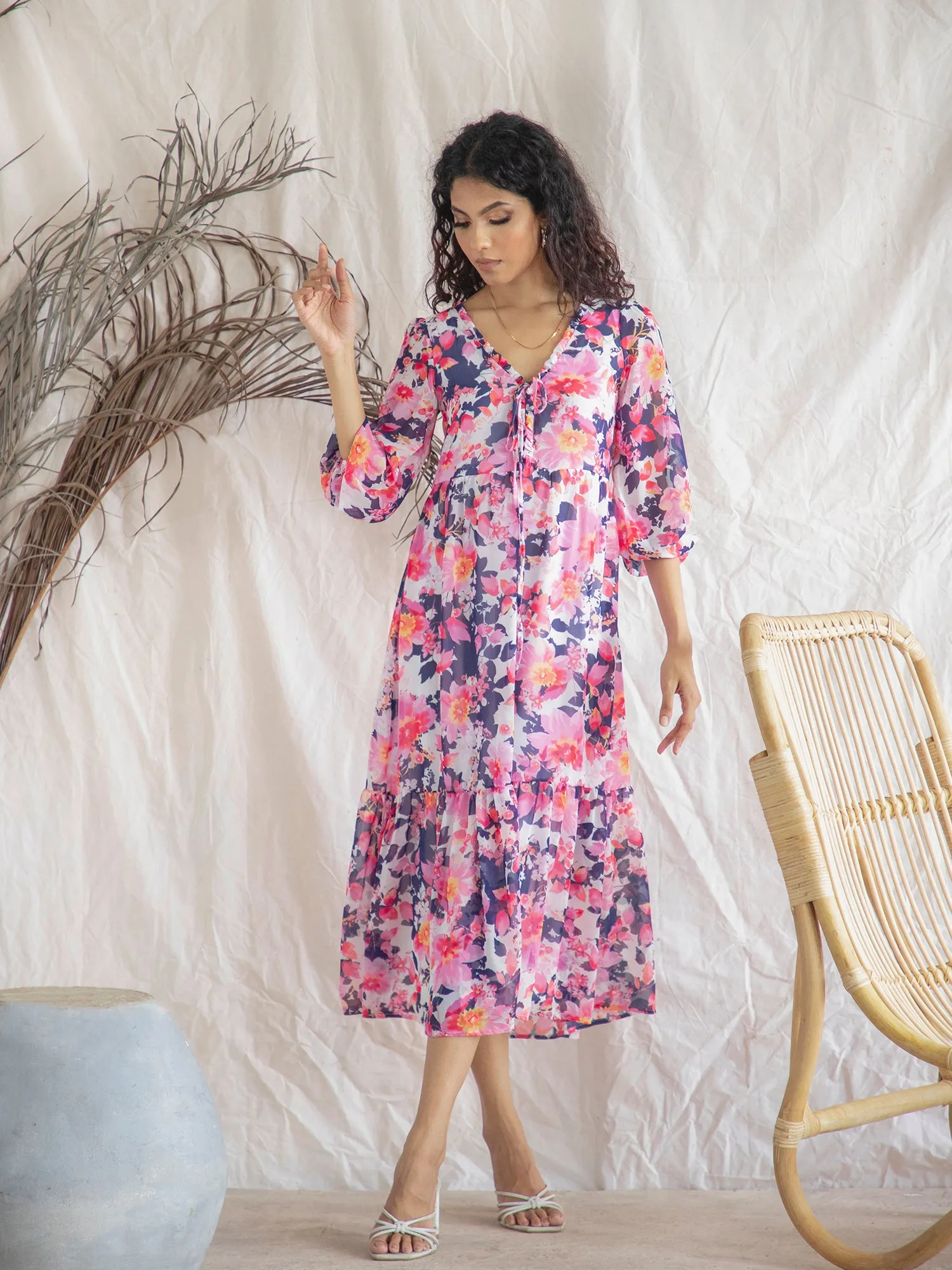 Front Frill Detail Midi Dress