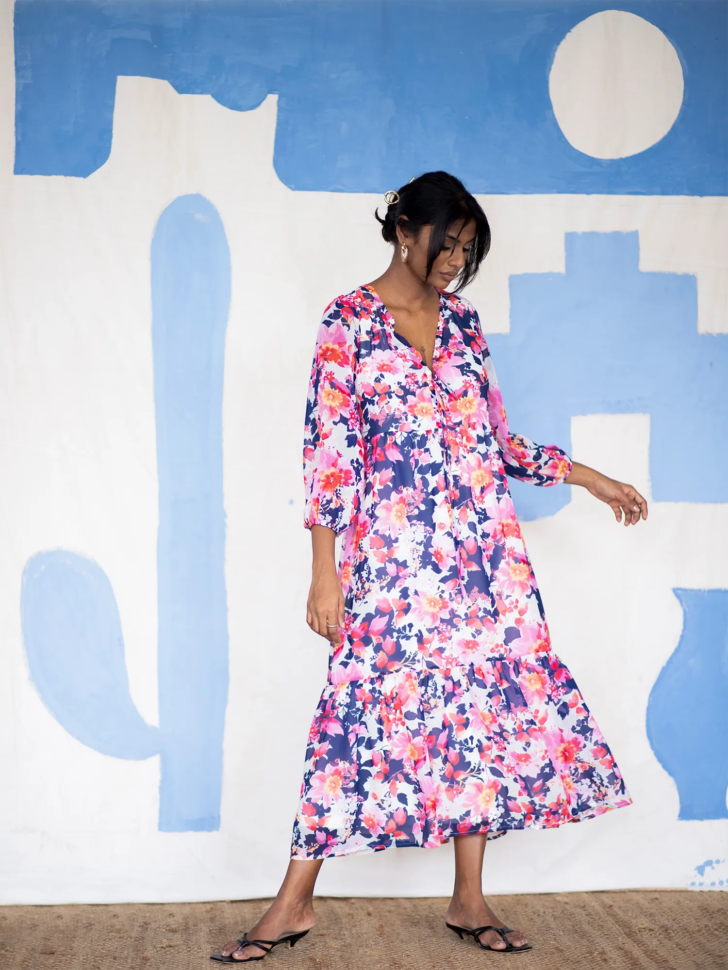 Front Frill Detail Midi Dress