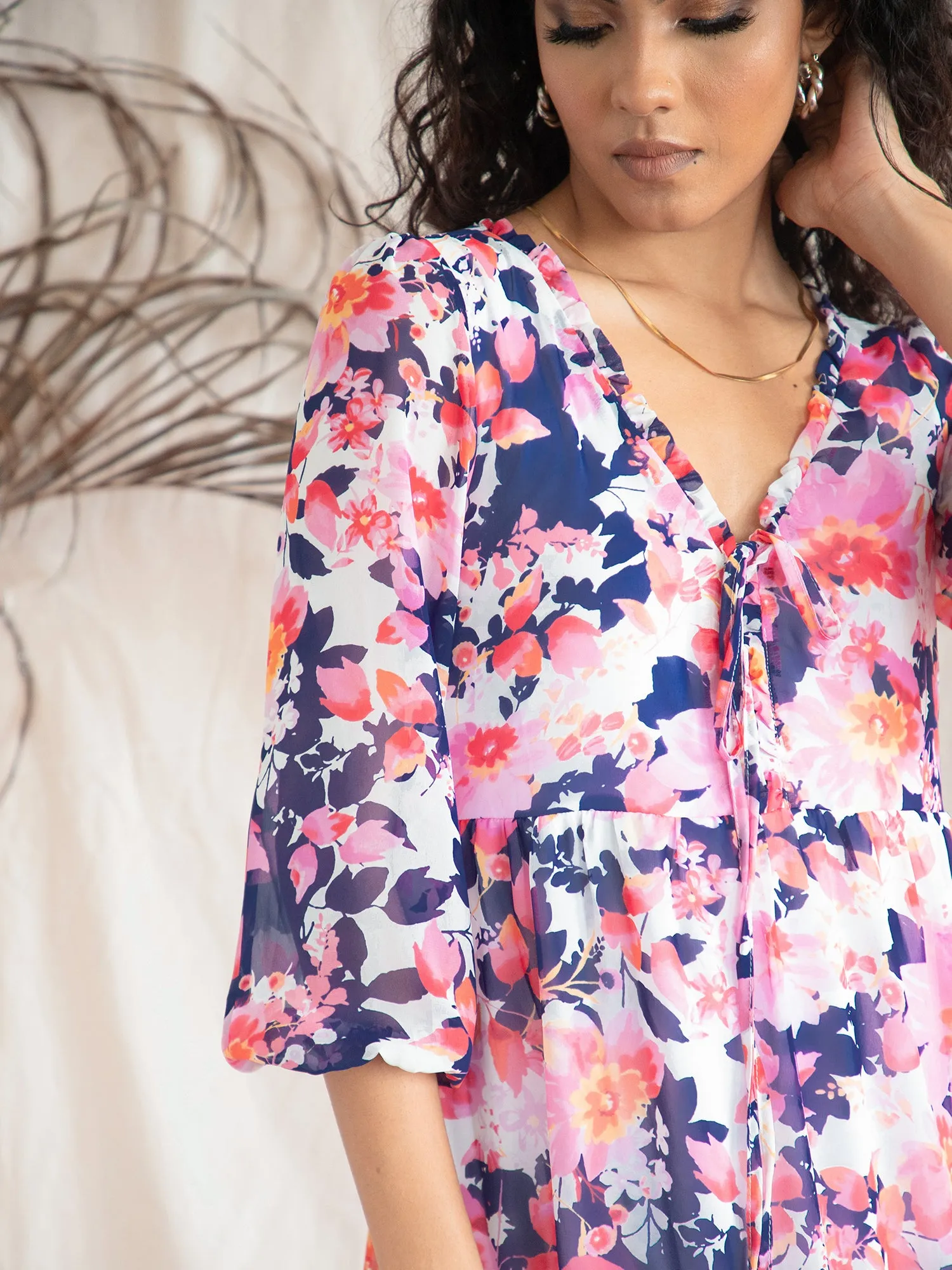 Front Frill Detail Midi Dress
