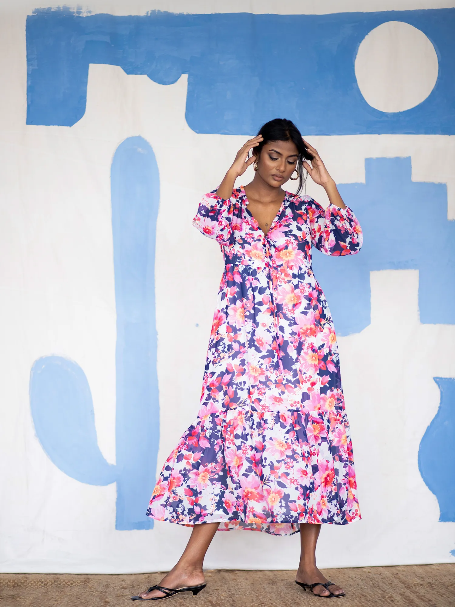 Front Frill Detail Midi Dress
