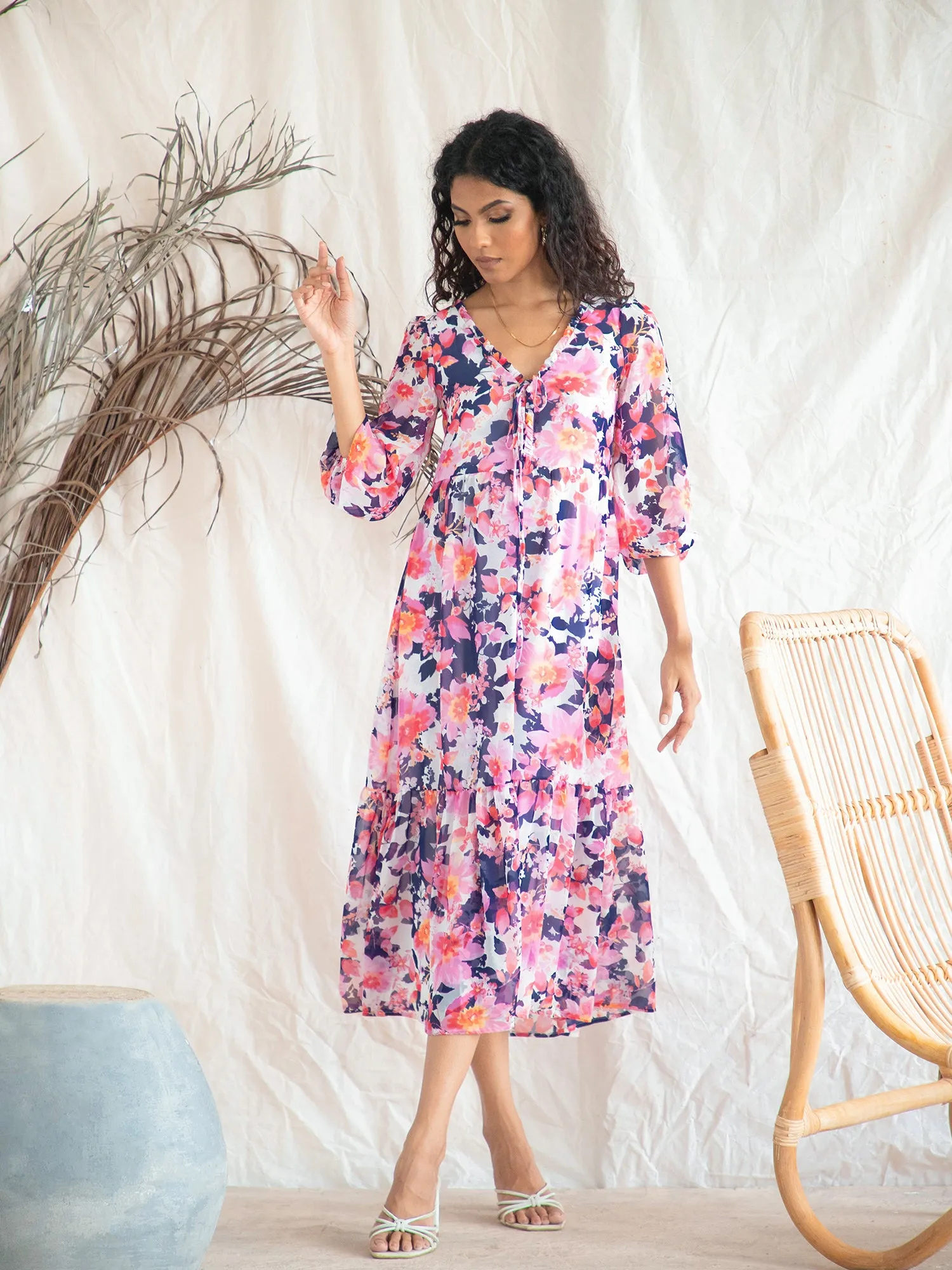 Front Frill Detail Midi Dress