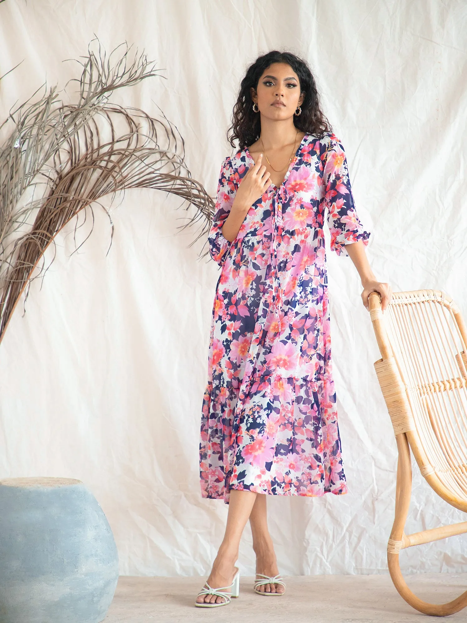 Front Frill Detail Midi Dress