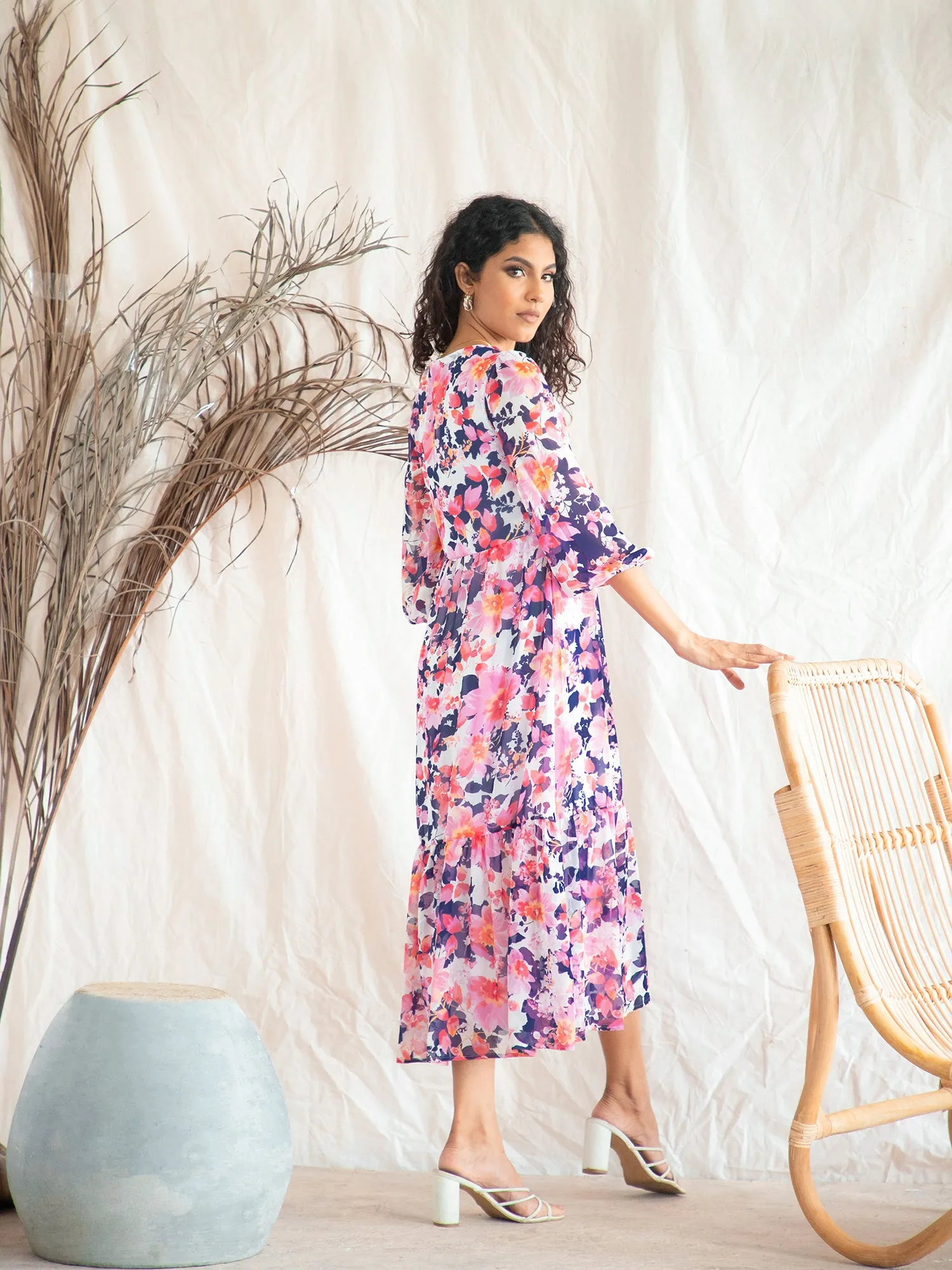 Front Frill Detail Midi Dress
