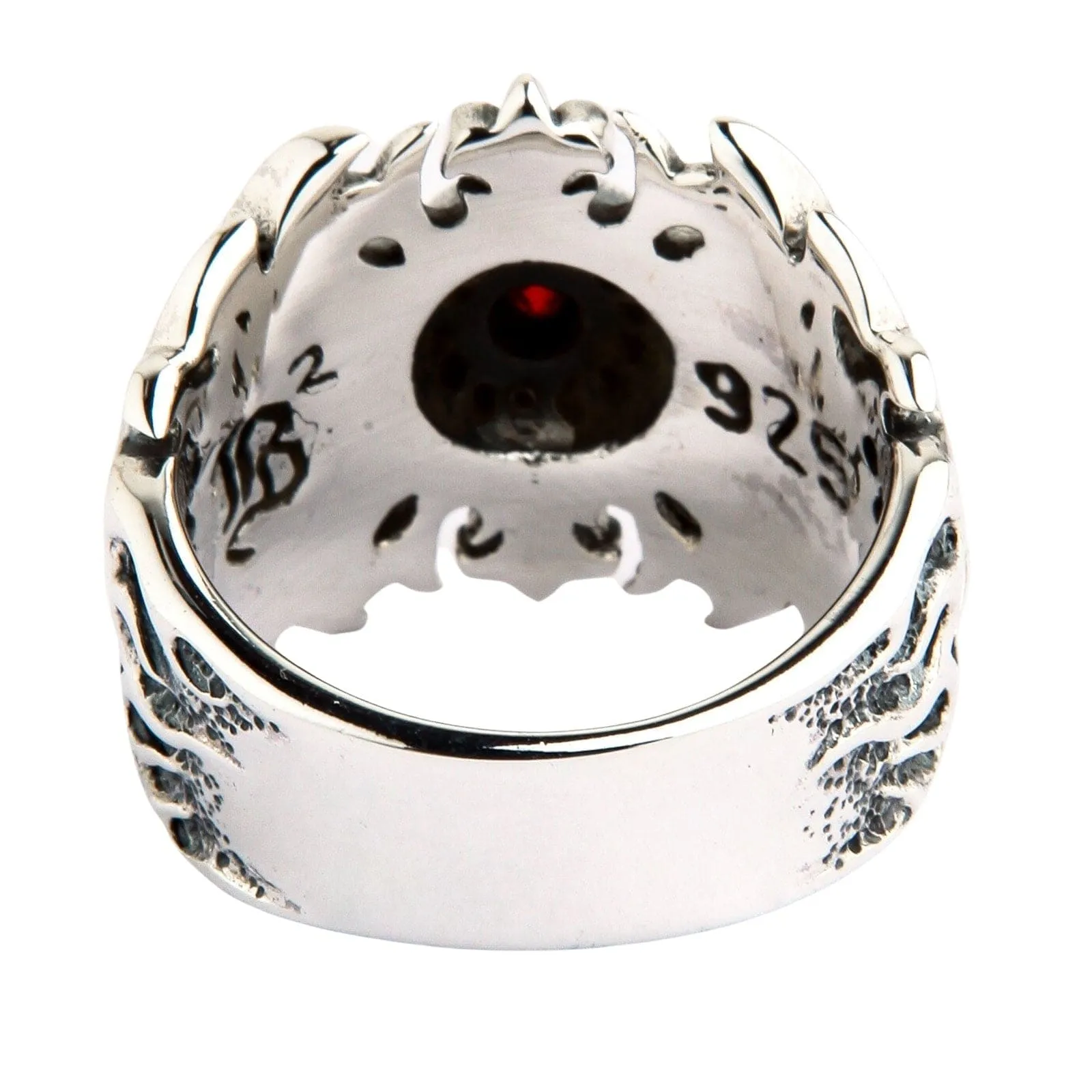 Garnet Tribal Cross Sterling Silver Ring