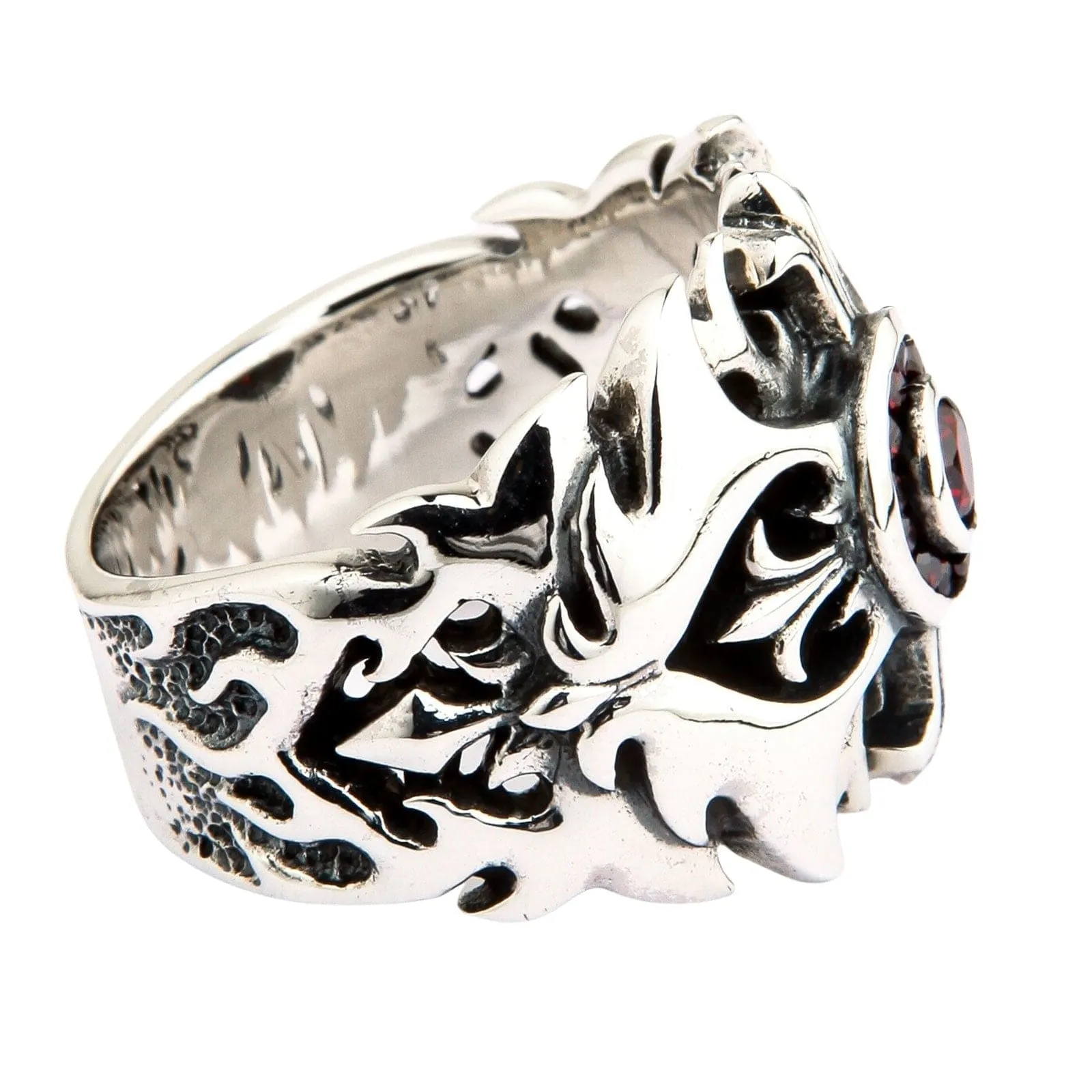 Garnet Tribal Cross Sterling Silver Ring