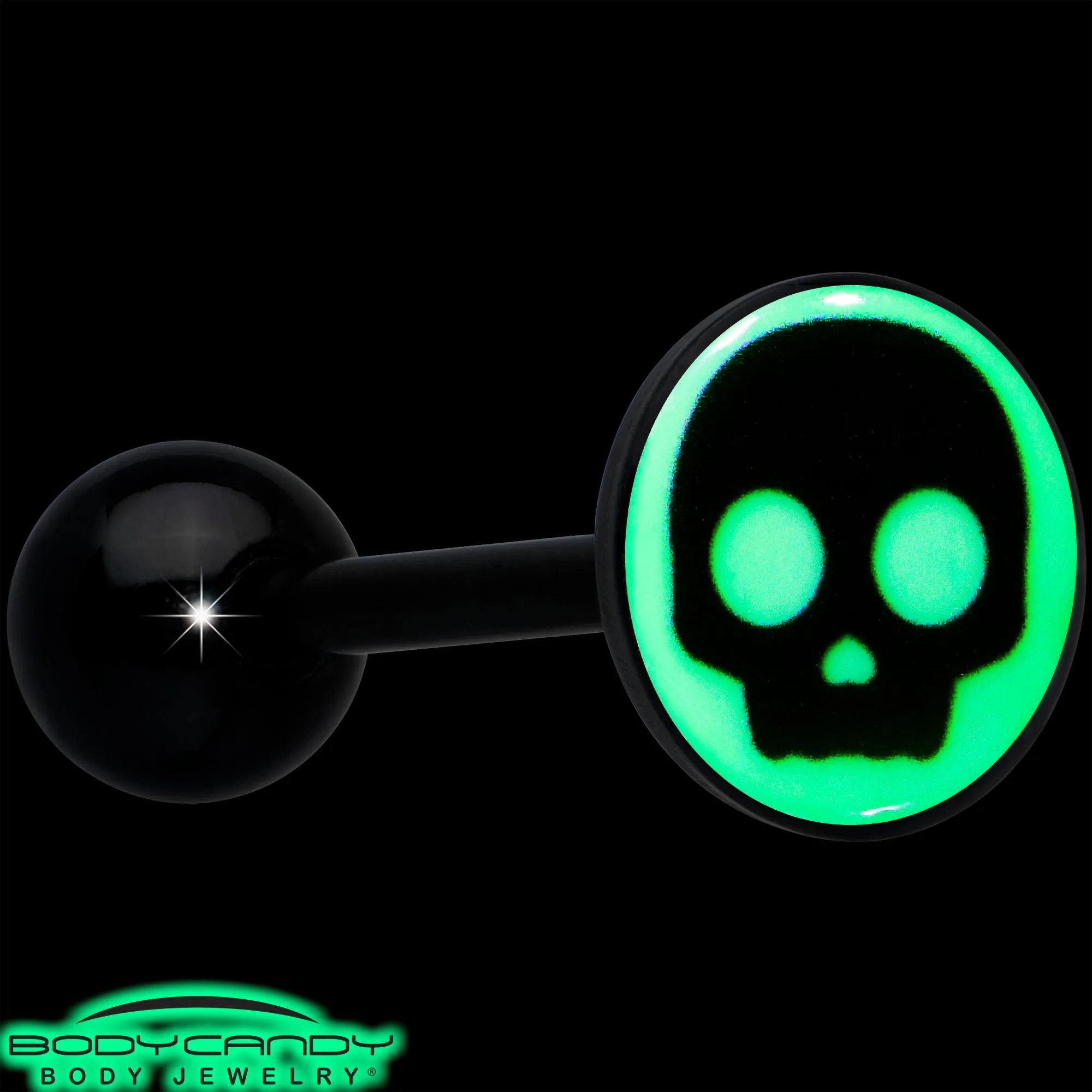 Glow in the Dark Black Anodized Simple Skull Barbell Tongue Ring