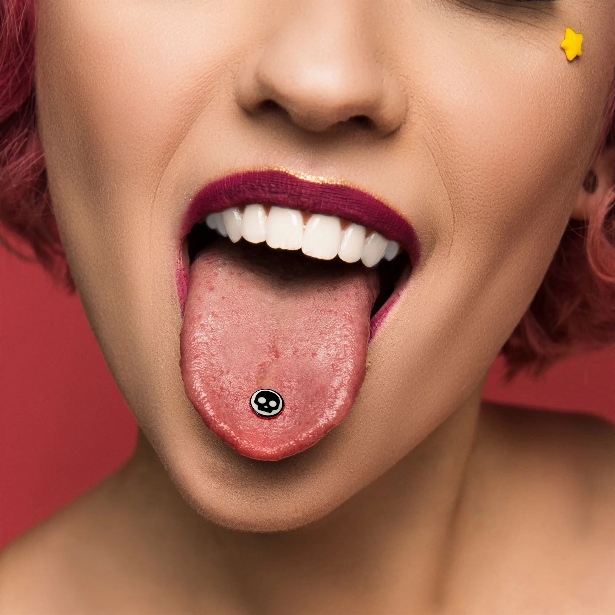 Glow in the Dark Black Anodized Simple Skull Barbell Tongue Ring