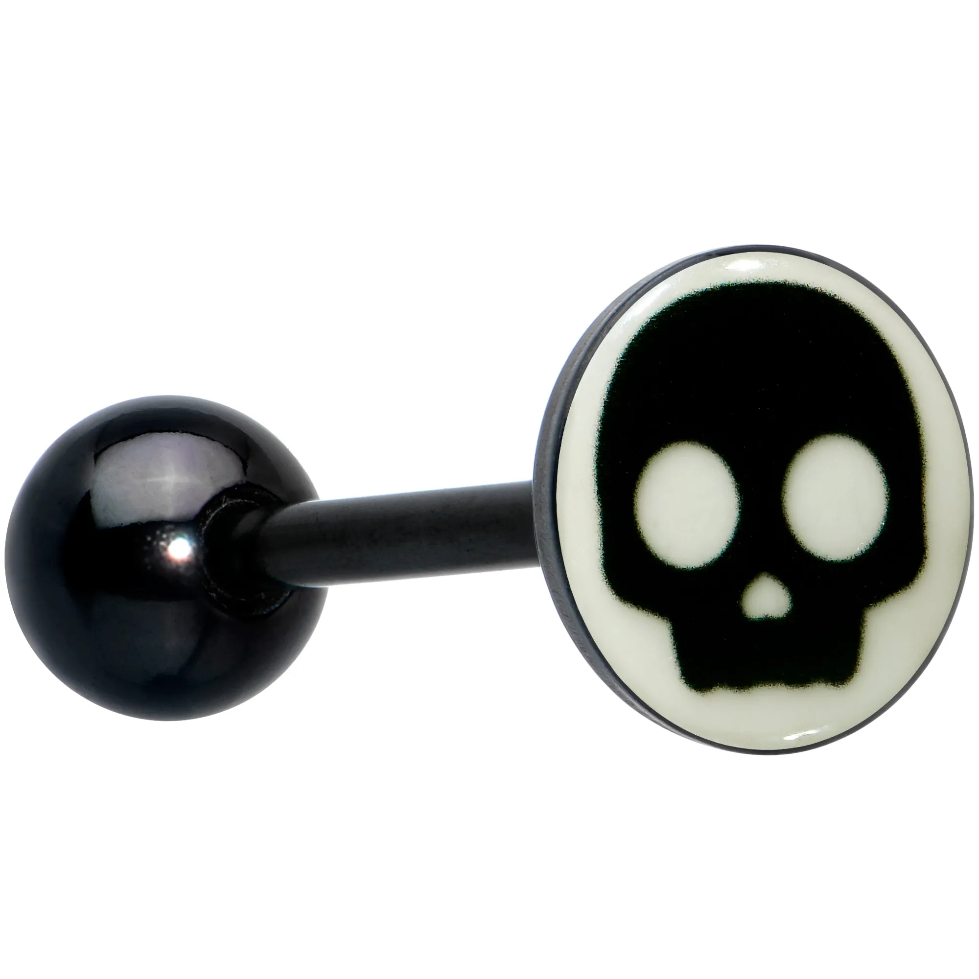 Glow in the Dark Black Anodized Simple Skull Barbell Tongue Ring