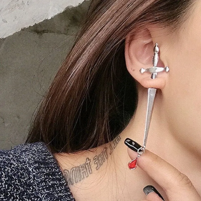 Gold Colour Silver Colour Sword Earrings Go Through Ear Stud