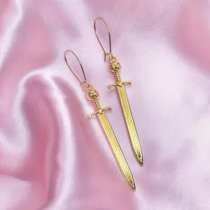 Gold Colour Silver Colour Sword Earrings Go Through Ear Stud