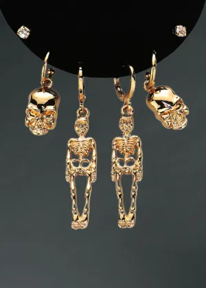 Gold Dipped Metal Skeleton Earring Set