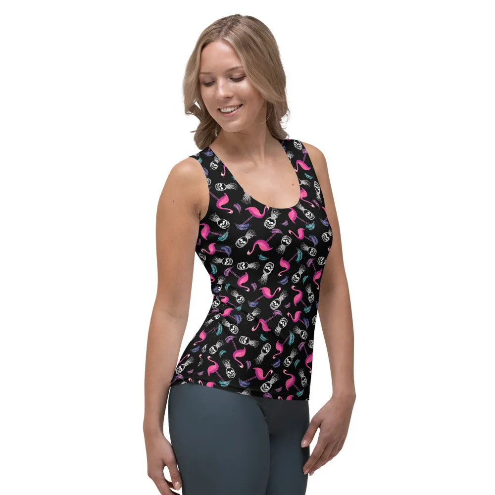 Goth Hawaiian Pink Flamingo and Skull Pineapple Sublimation Cut & Sew Tank Top