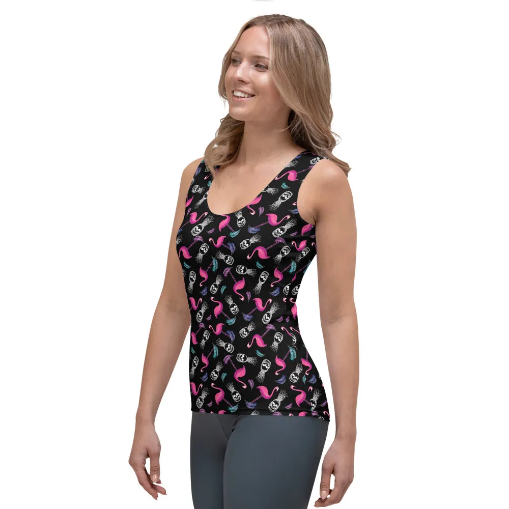 Goth Hawaiian Pink Flamingo and Skull Pineapple Sublimation Cut & Sew Tank Top
