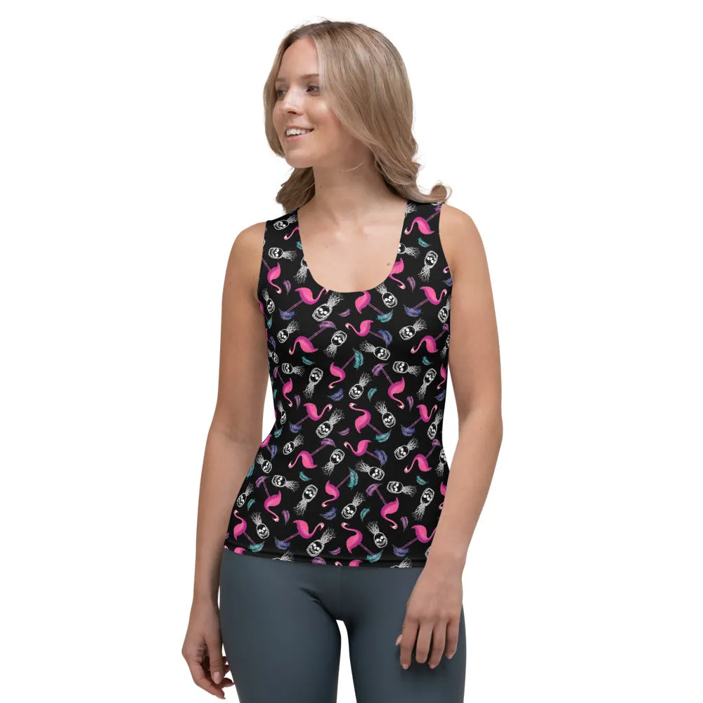 Goth Hawaiian Pink Flamingo and Skull Pineapple Sublimation Cut & Sew Tank Top