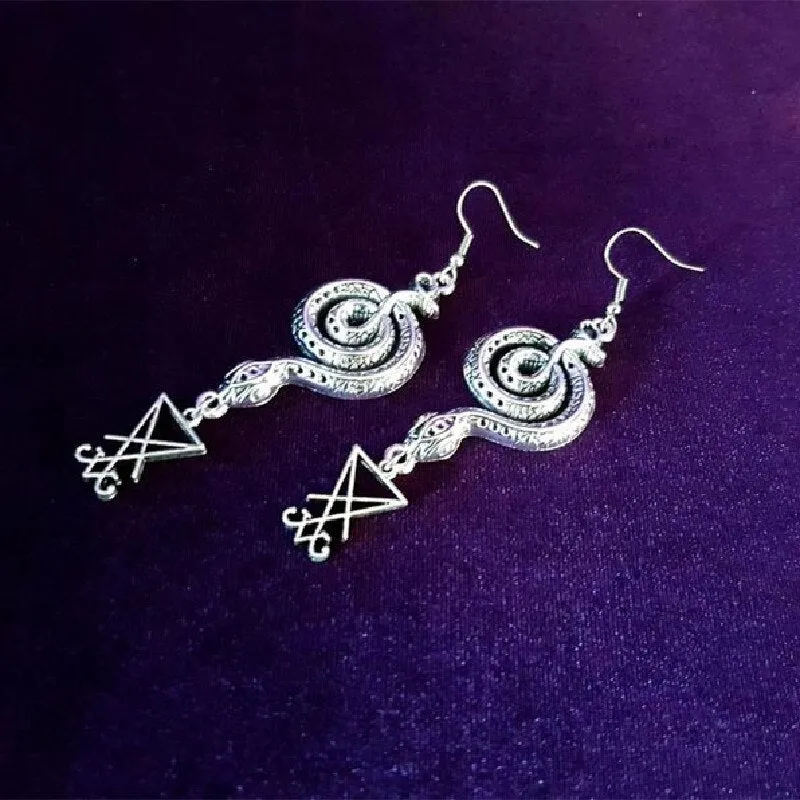 Goth Serpents Earrings Drop Sigil Set Lucifer Satanic Serpent Gothic Vampire Lilith Statement Classical Rock Jewelry Women Gift