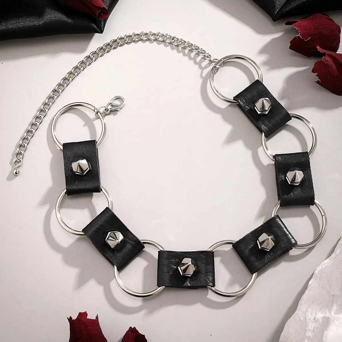 Gothic Black PU Leather Circle Chunky Choker Necklace