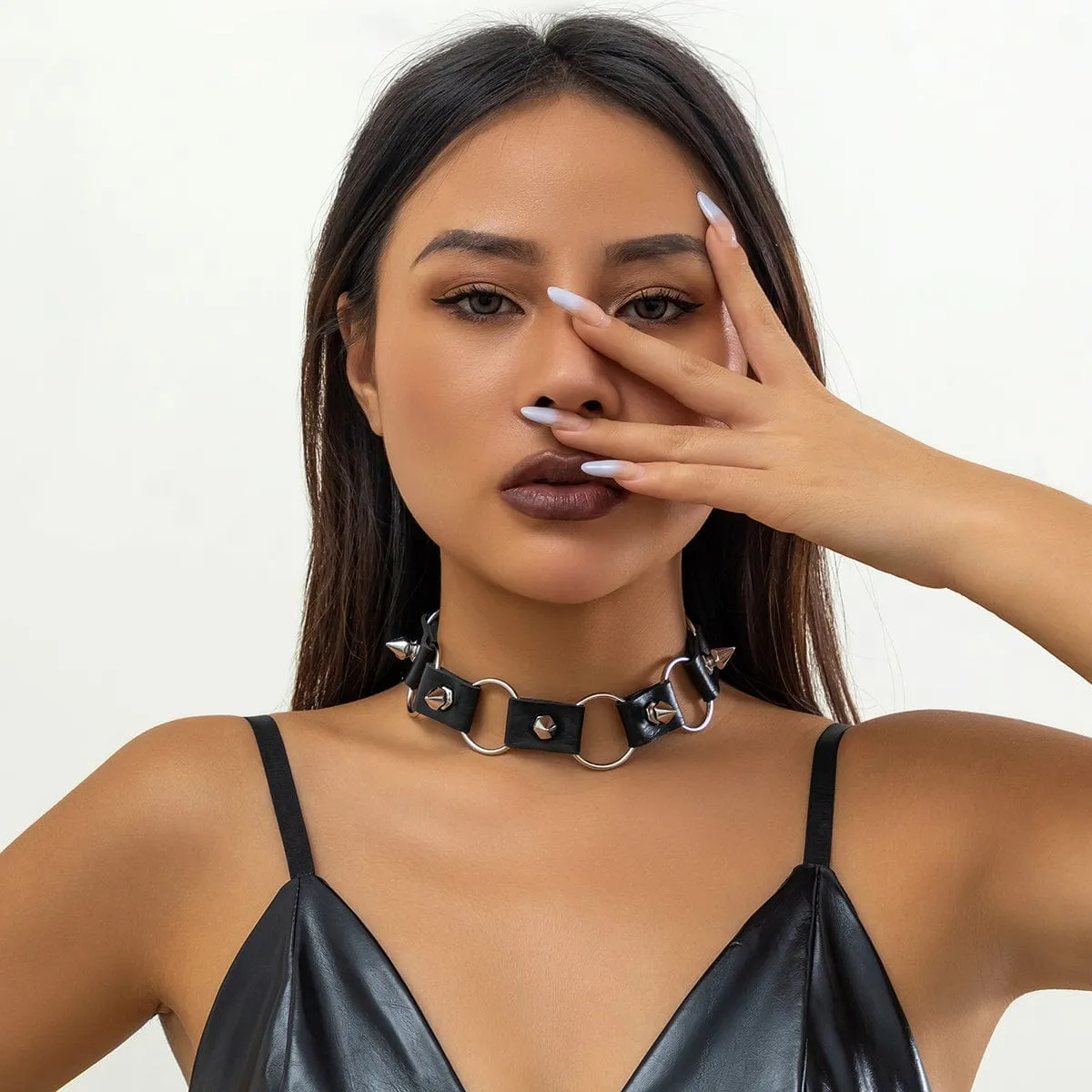 Gothic Black PU Leather Circle Chunky Choker Necklace