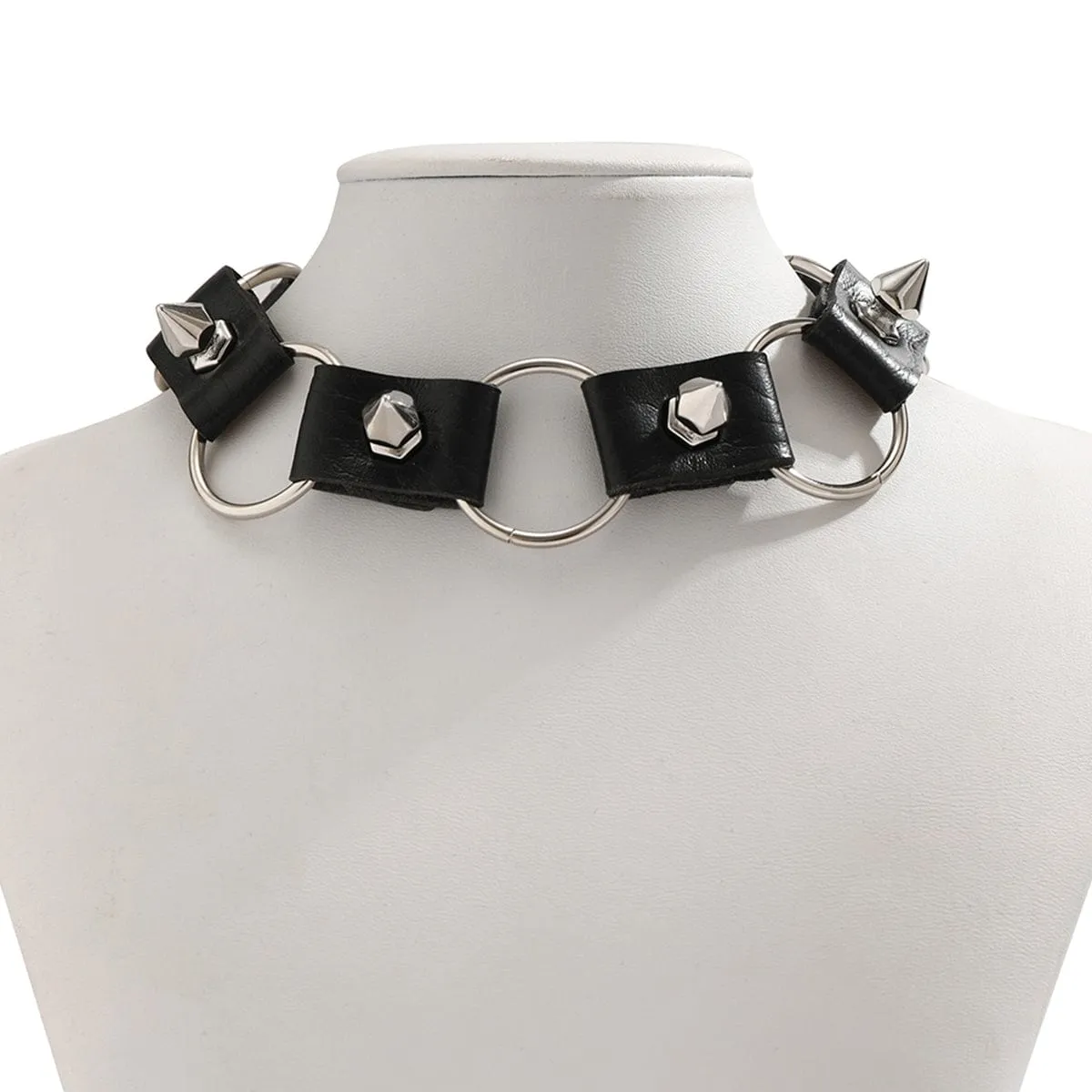Gothic Black PU Leather Circle Chunky Choker Necklace