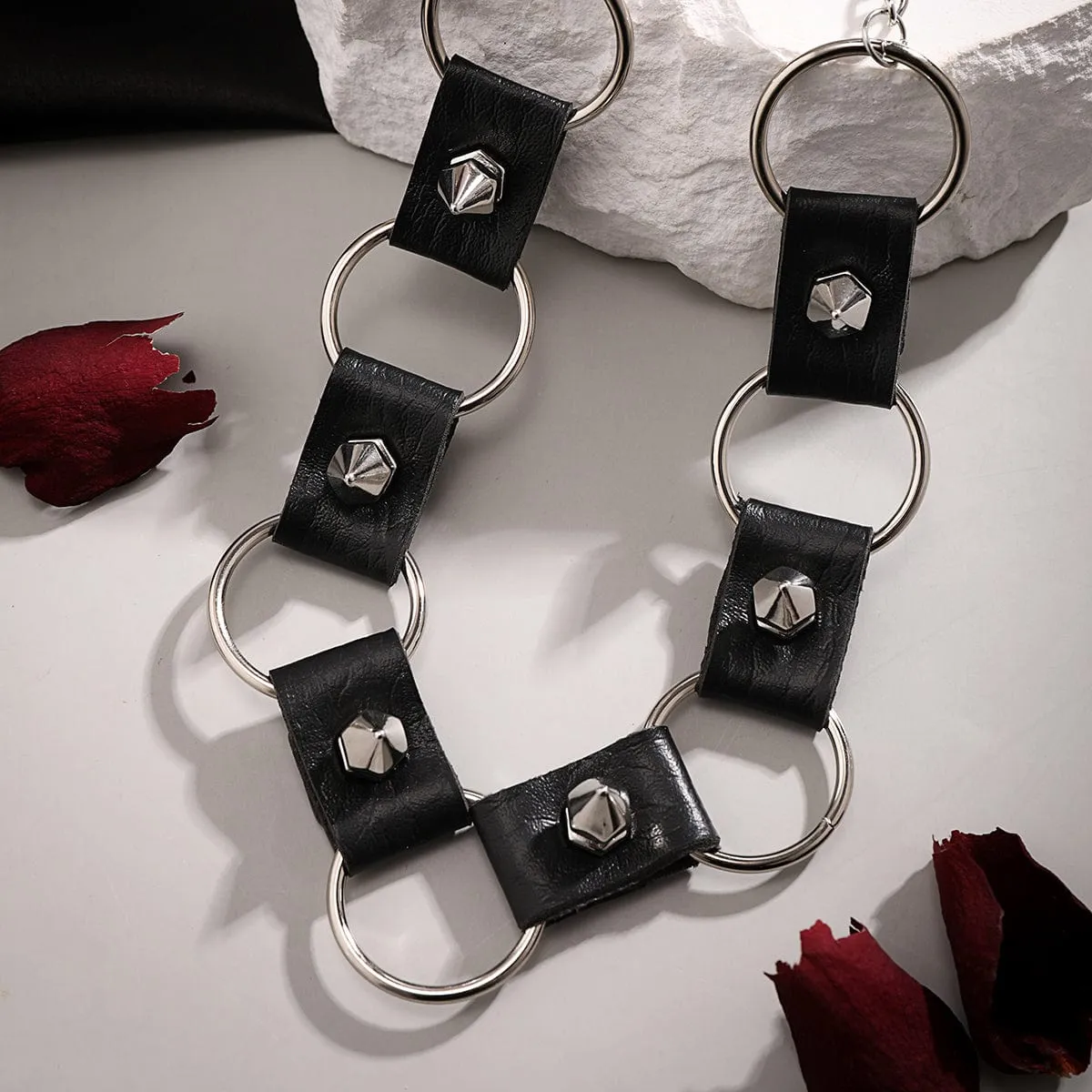 Gothic Black PU Leather Circle Chunky Choker Necklace