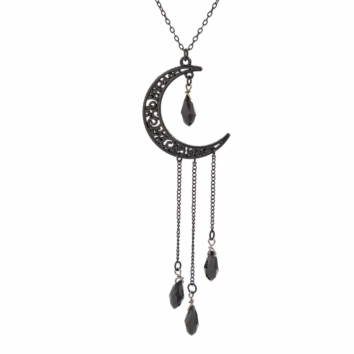 Gothic CZ Tassel Moon Pendant Necklace