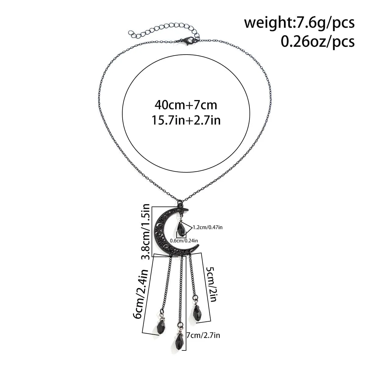 Gothic CZ Tassel Moon Pendant Necklace