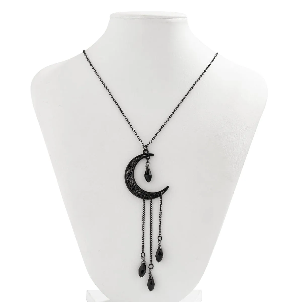 Gothic CZ Tassel Moon Pendant Necklace