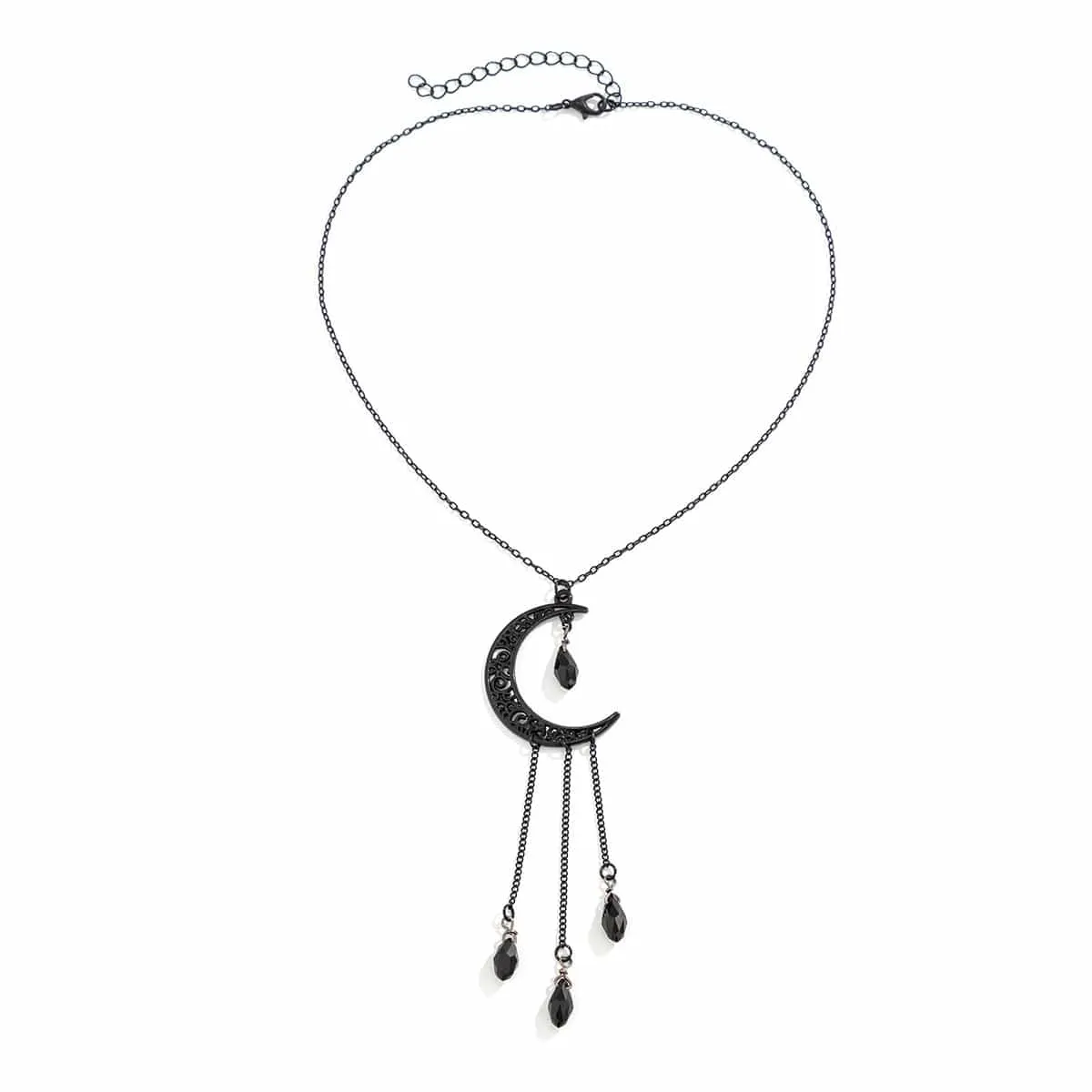 Gothic CZ Tassel Moon Pendant Necklace