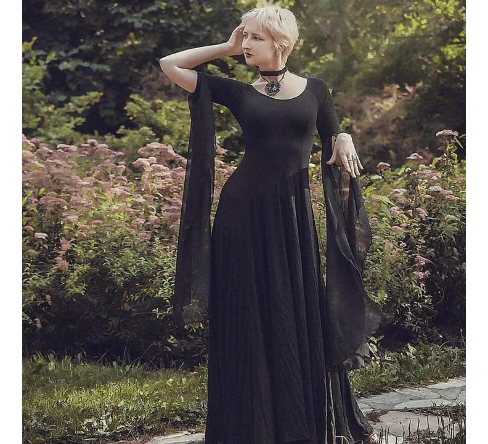 Gothic fantasy black viscose witch dress