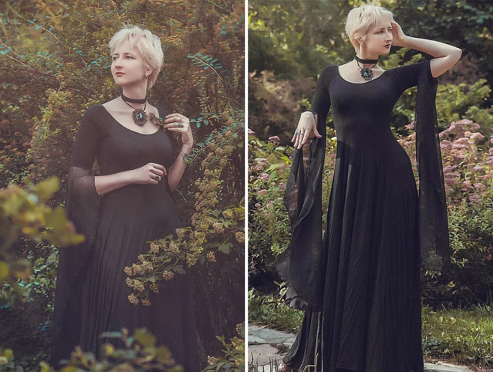 Gothic fantasy black viscose witch dress