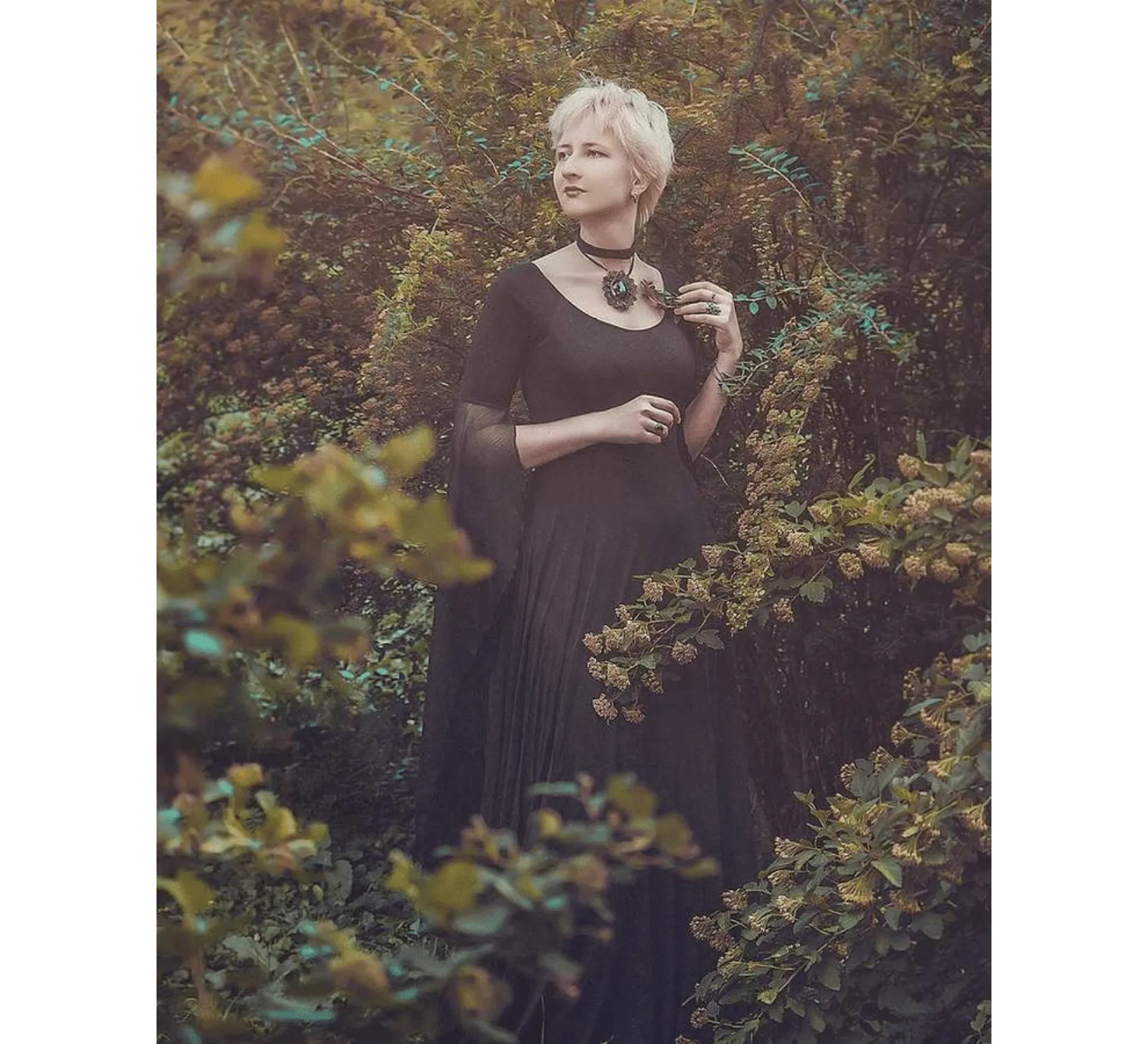Gothic fantasy black viscose witch dress