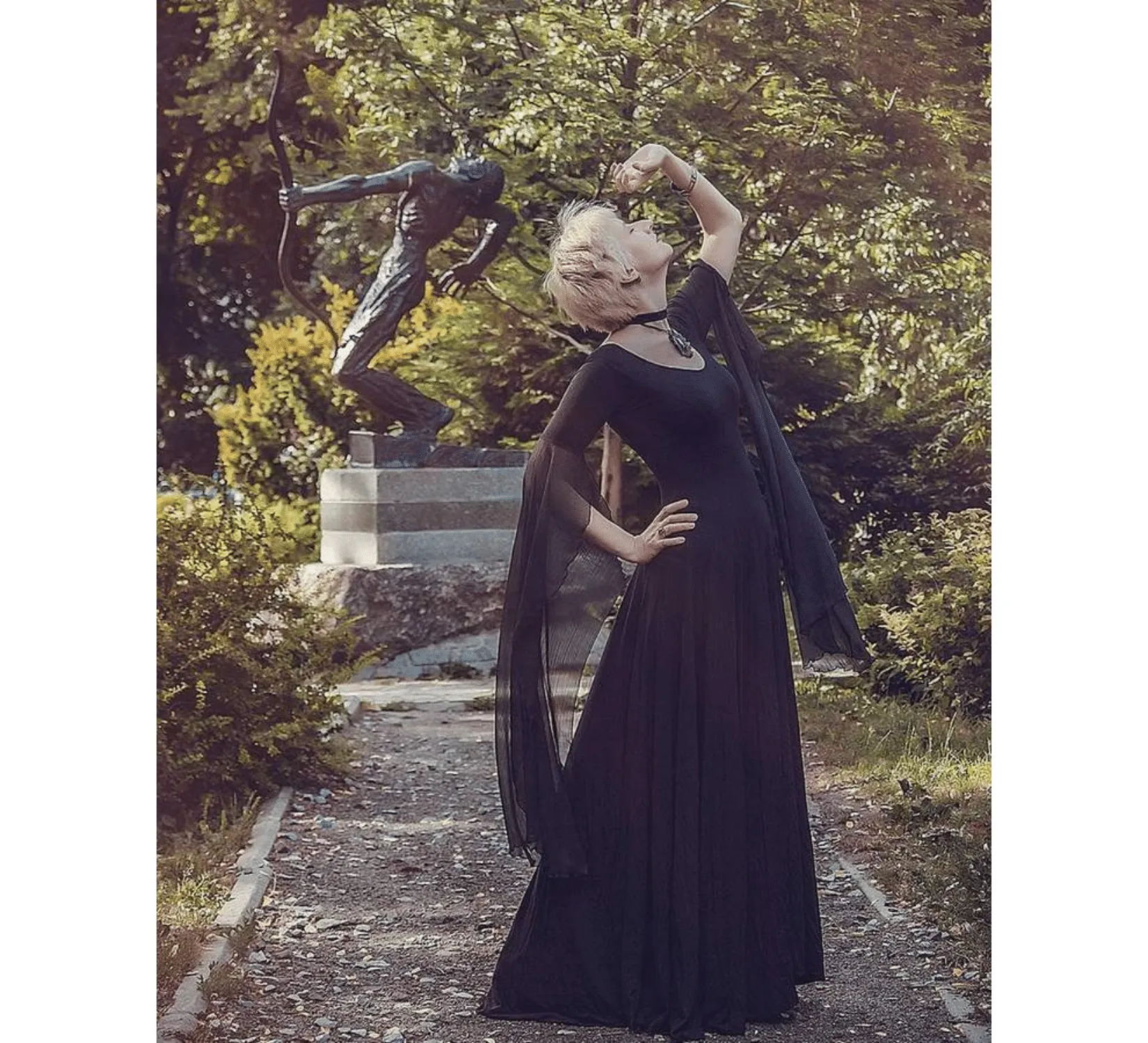 Gothic fantasy black viscose witch dress