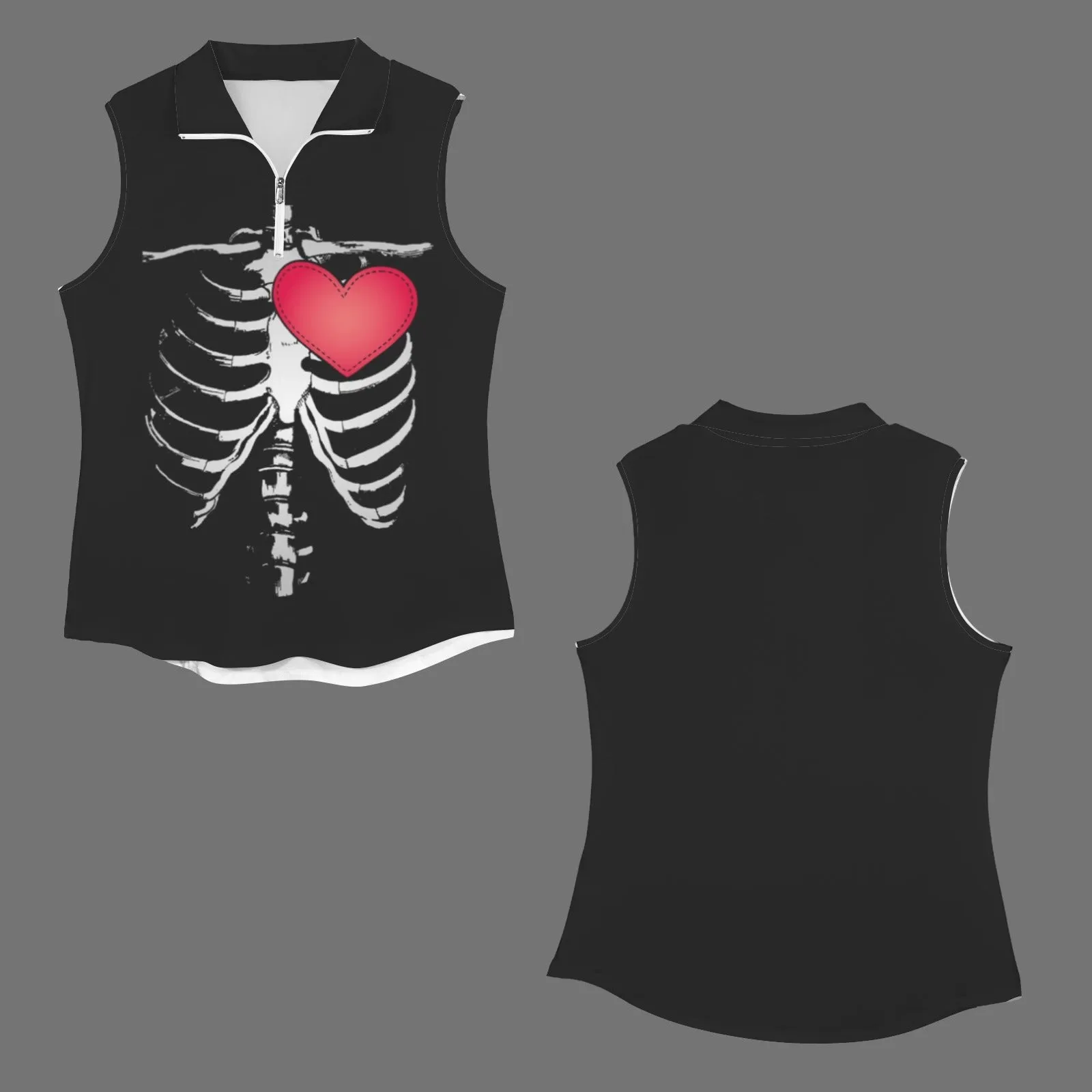 Gothic Heart Zip Up Sleeveless Top