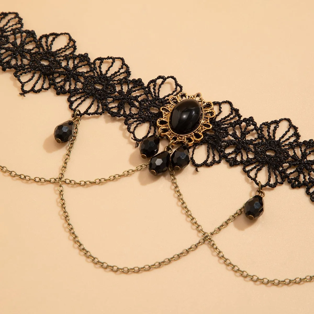 Gothic Layered Crystal Inlaid Floral Lace Arm Chain