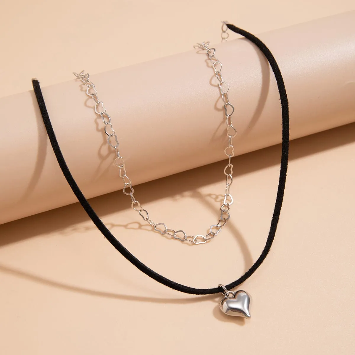 Gothic Layered Love Pendant Fancy Wire Link Choker Necklace Set