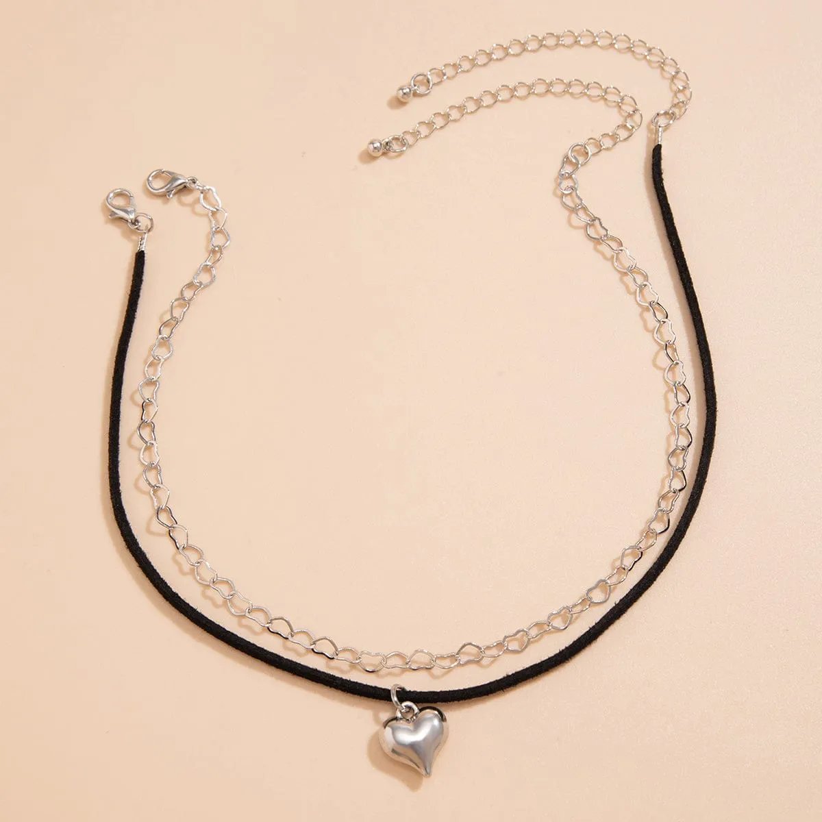 Gothic Layered Love Pendant Fancy Wire Link Choker Necklace Set