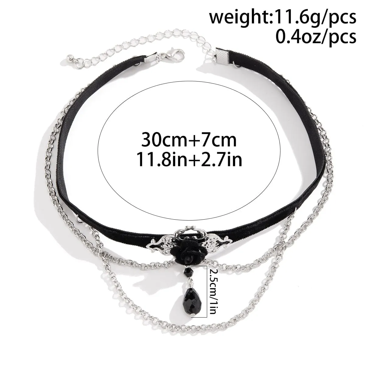 Gothic Layered Rose Rhinestone Pendant Choker Necklace