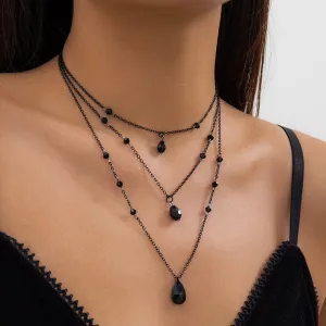 Gothic Layered Waterdrop Pendant Cable Chain Choker Necklace Set