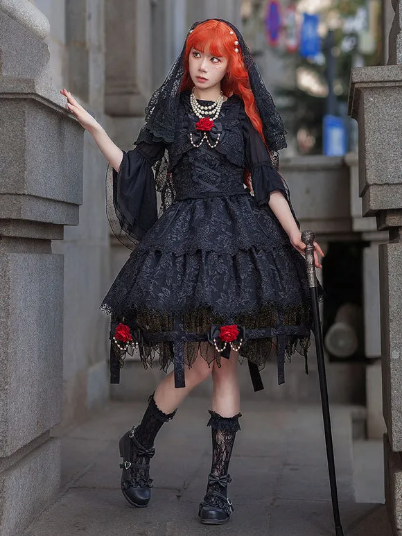 Gothic Lolita Dresses Lace Up Black Black