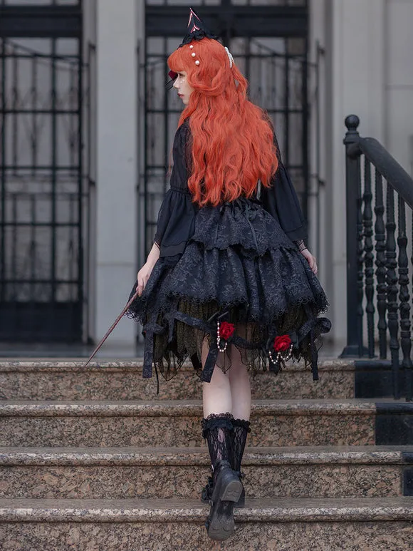 Gothic Lolita Dresses Lace Up Black Black