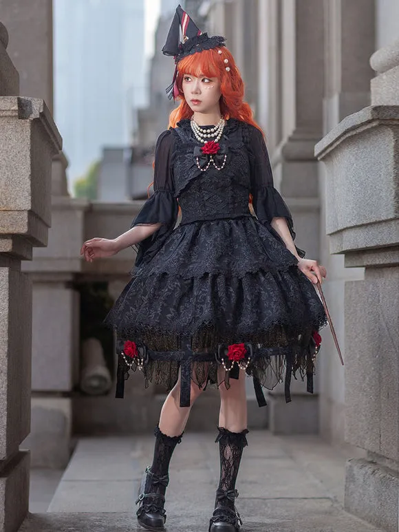 Gothic Lolita Dresses Lace Up Black Black