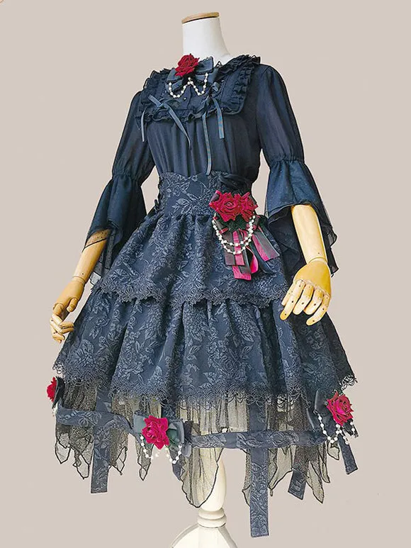 Gothic Lolita Dresses Lace Up Black Black