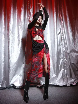 Gothic Lolita Dresses Lace Lace Up Floral Print Red Red