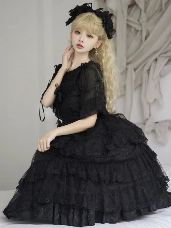 Gothic Lolita Dresses Ruffles Tiered Lace Black Black