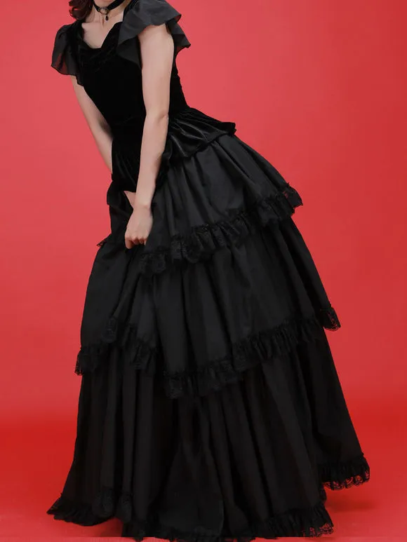 Gothic Lolita Dresses Tiered Lace Black Black