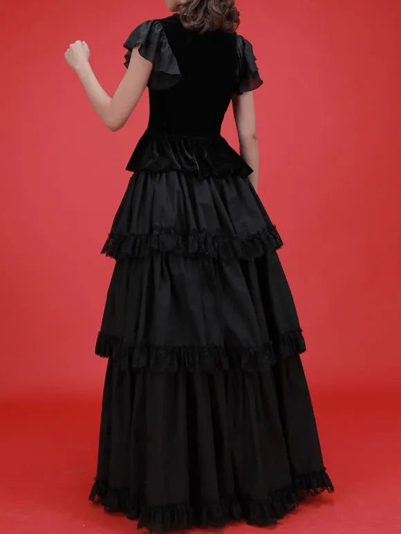 Gothic Lolita Dresses Tiered Lace Black Black