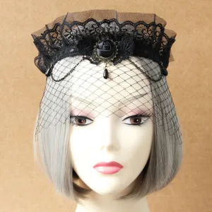 Gothic Lolita Jewelry Lace Jewel Metallic Chain Black Lolita Headdress