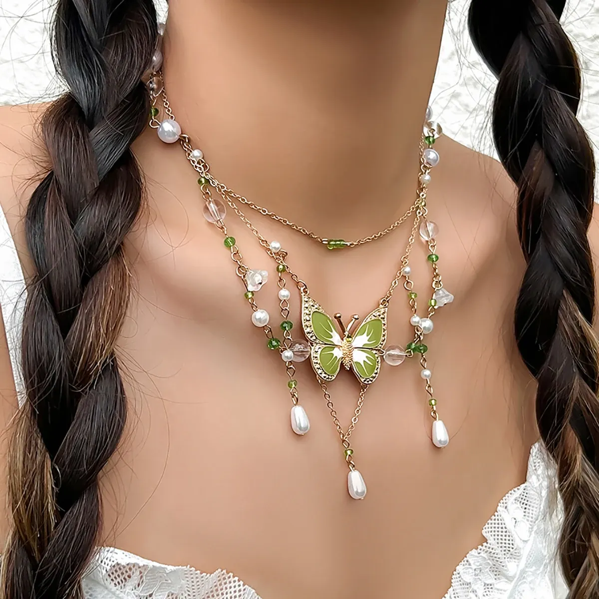 Gothic Mesh Metal Chain Choker with Colorful Big Butterfly Y2K Aesthetic Necklace