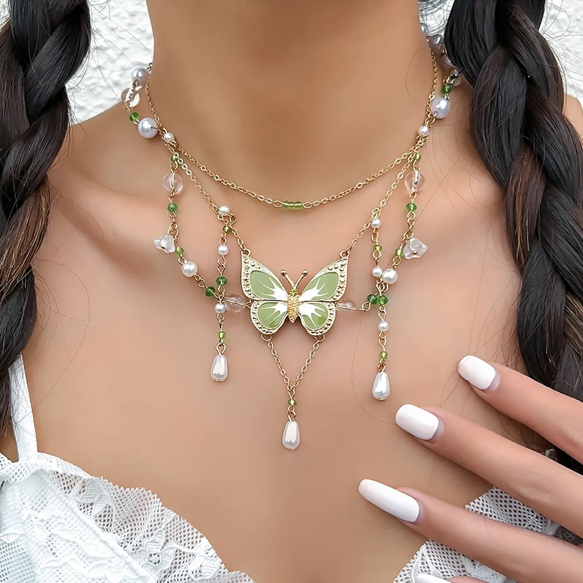 Gothic Mesh Metal Chain Choker with Colorful Big Butterfly Y2K Aesthetic Necklace