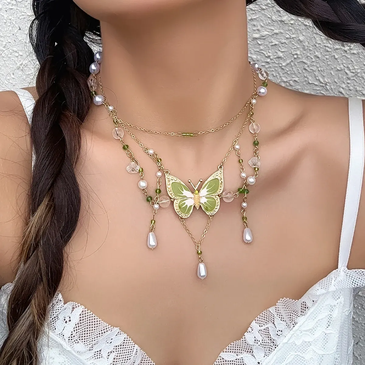Gothic Mesh Metal Chain Choker with Colorful Big Butterfly Y2K Aesthetic Necklace